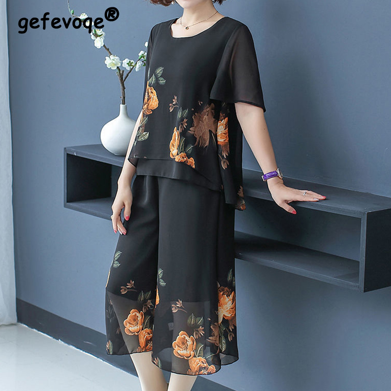 Summer Clothing For 70 Year Old Woman - Elegant Fashion Floral Printing Lace Short