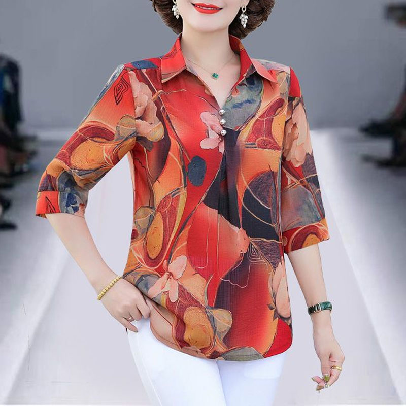 Summer Clothing For 70 Year Old Woman - Summer Vintage Floral Printed Shirt Women's