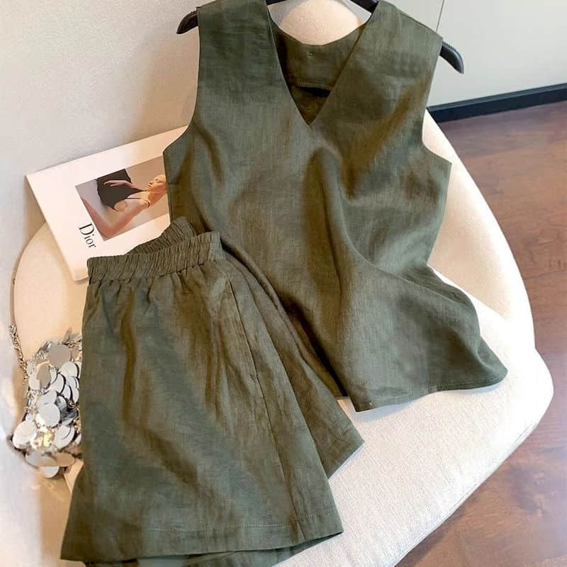 Summer Clothing Old Money - Shorts Sets Old-money Aesthetic V-neck Sleeveless