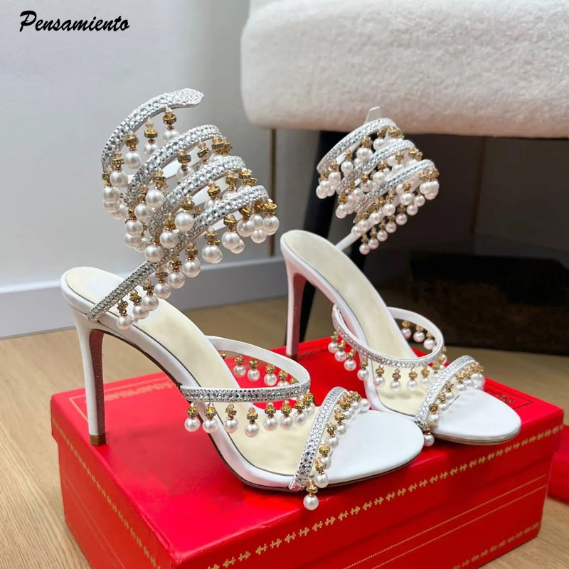 Summer Clothing Dress - Luxury Rhinestones Pearls Tassels Women Gladiator