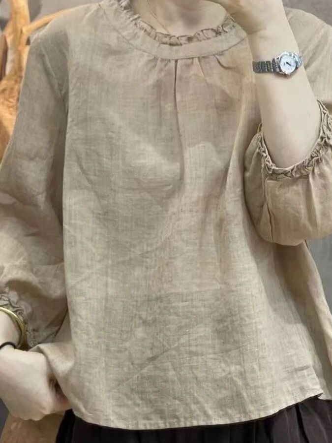 Summer Clothing Old Money - Elegant Cotton Linen Nine-Quarter Sleeve Shirt