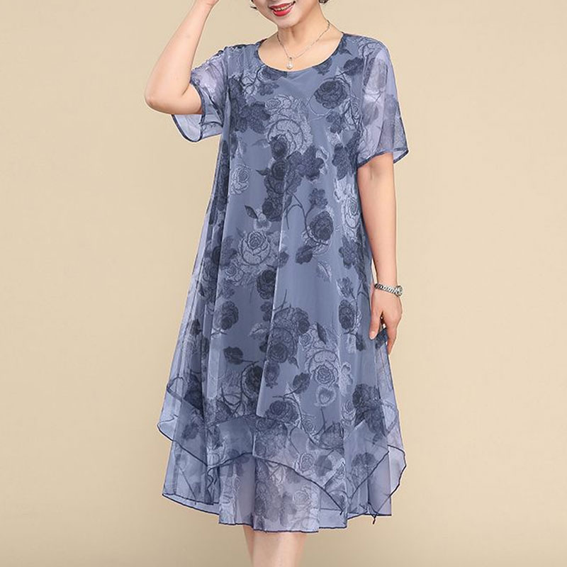 NEW O-Neck Short Sleeve Dresse - Summer Clothing For 70 Year Old Woman recension och pris