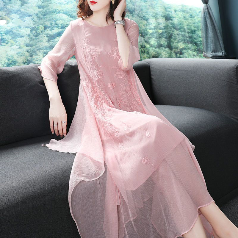 Elegant O-Neck Spliced Gauze E - Summer Gauze Clothing recension och pris