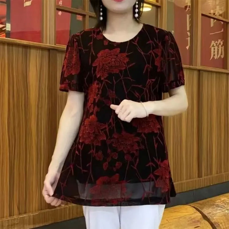 New Floral Bright silk Gauze p - Summer Clothing For 70 Year Old Woman recension och pris