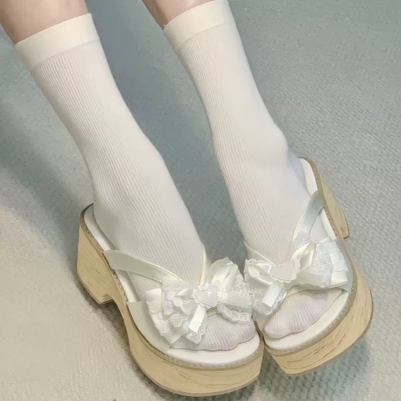 Sweet Bow Wood Grain Thick Bot - Summer Clothing Dress recension och pris