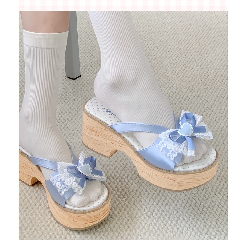 Sweet Bow Wood Grain Thick Bot - Summer Clothing Dress recension och pris